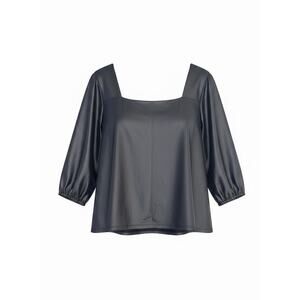 S.C. Society XL Black Satin Square Neck Puff Sleeve Blouse Romantic Top